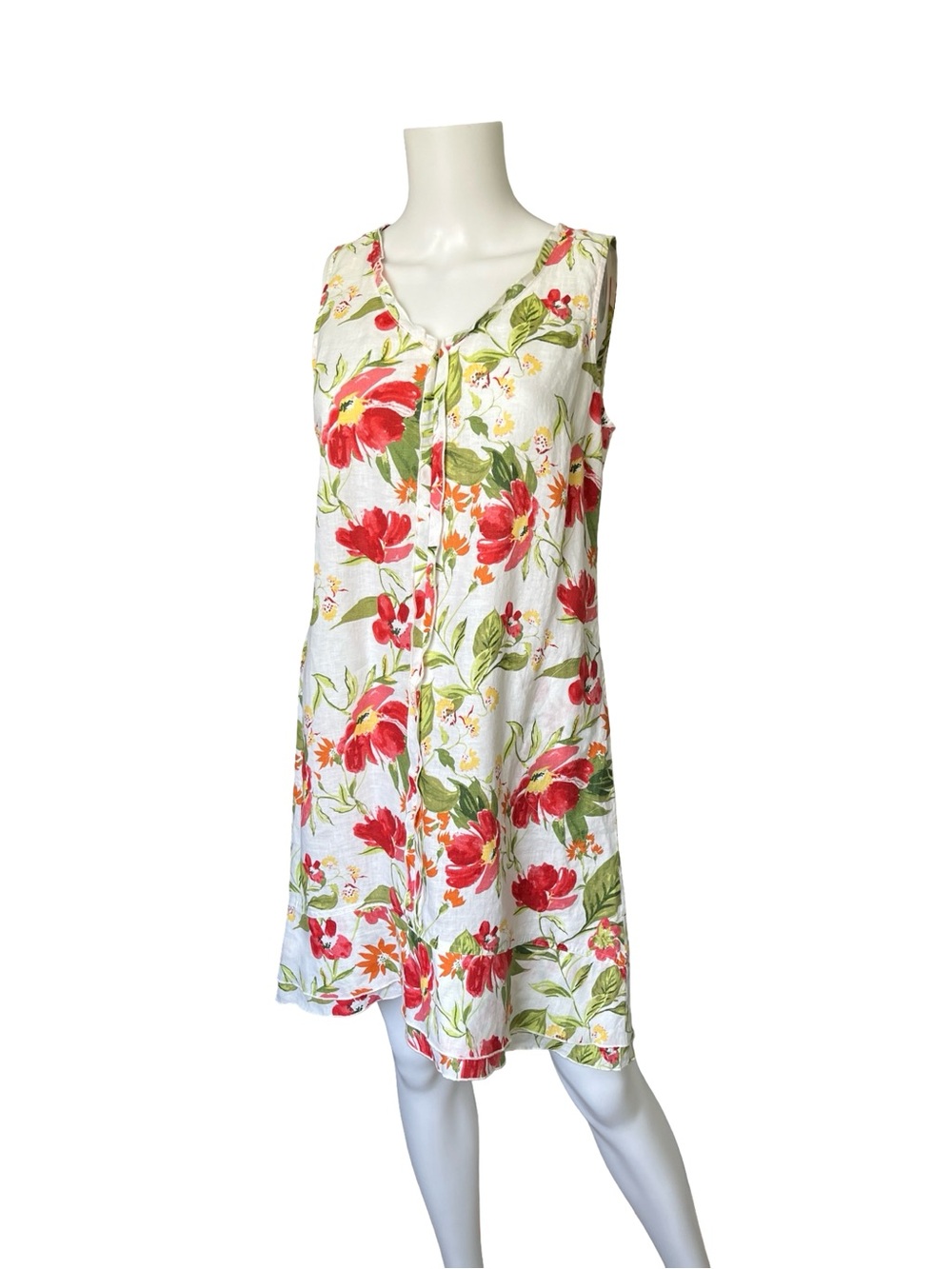 J Jill Love Linen Sleeveless Dress Garden Floral Summer Womens Size XS Petite